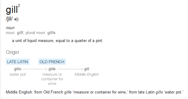 Kristin Holt | Cool Desserts for a Victorian Summer Night. Definition of "gill": a unit of liquid measure, equal to a quarter of a pint. (Middle English)