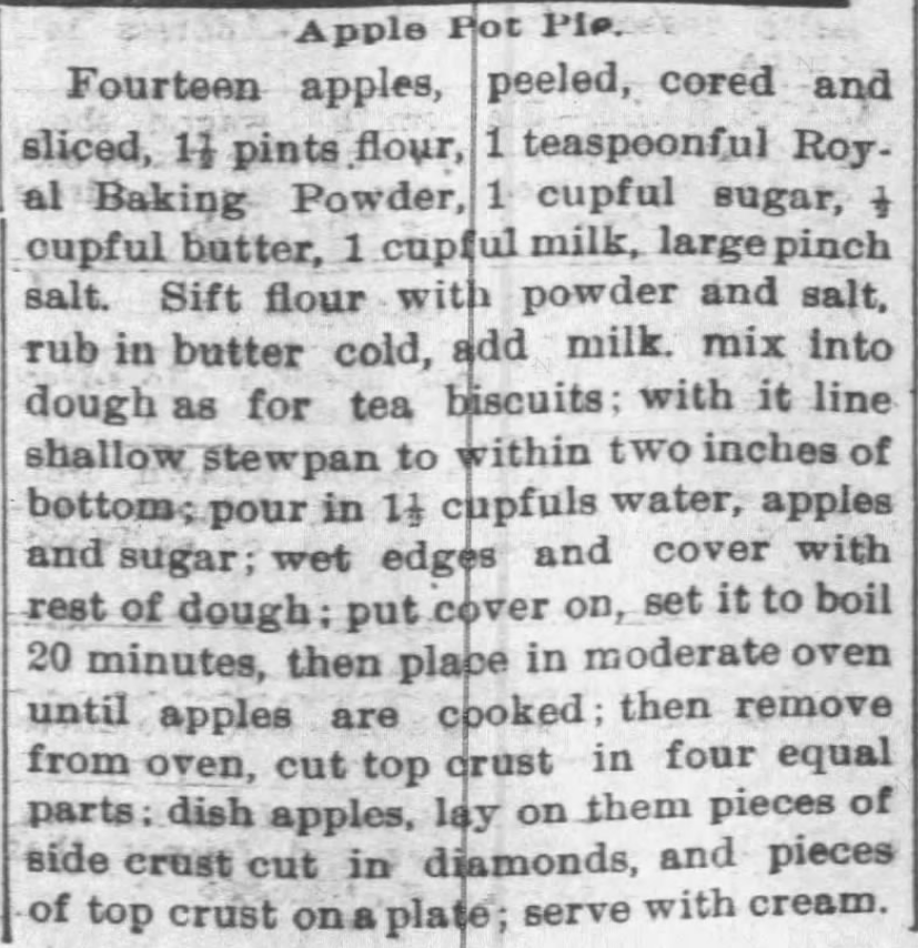 Kristin Holt | Victorian Apple Dumplings: A fun variation on a theme- Apple Pot Pie recipe. Published in The Nebraska State Journal of Lincoln, Nebraska on June 11, 1895.