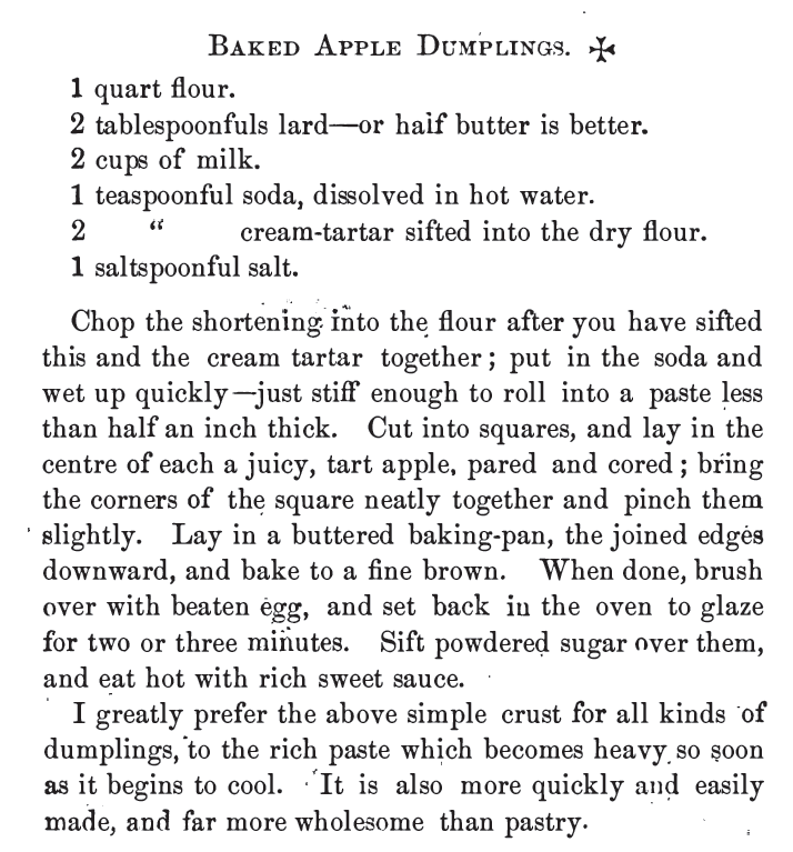 Kristin Holt | Victorian Apple Dumplings: Baked Apple Dumplings recipe published in Common Sense in the Household, 1884.