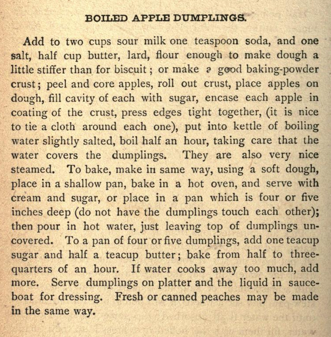 Kristin Holt | Victorian Apple Dumplings. Recipe: Boiled Apple Dumplings from The Every Day Cook Book and Encyclopedia of Practical Recipes, 1889.