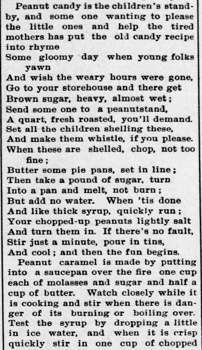 Kristin Holt | Peanut Butter in Victorian America. Newspaper Article: All about Peanuts, Part 7 of 8, published in The Ozark County News of Gainesville, Missouri on February 11, 1897.