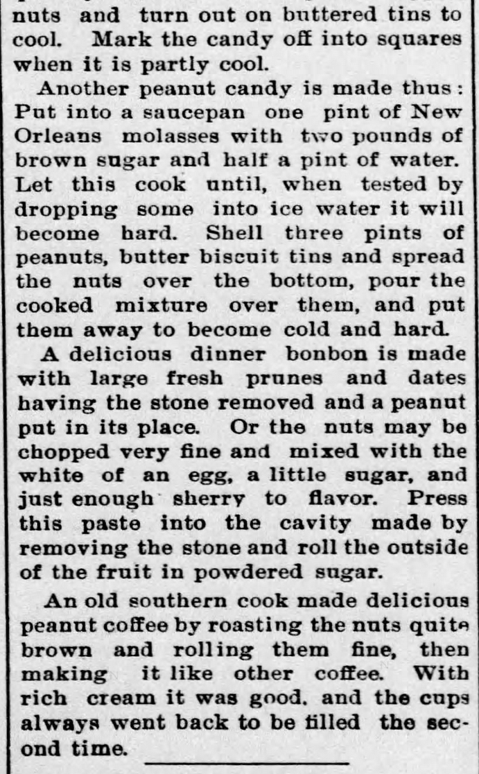 Kristin Holt | Peanut Butter in Victorian America. Newspaper Article: All about Peanuts, Part 8 of 8, published in The Ozark County News of Gainesville, Missouri on February 11, 1897.