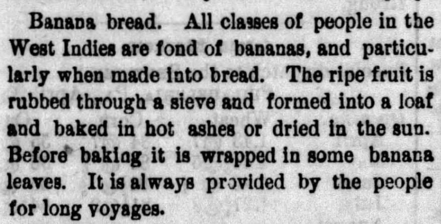 Kristin Holt | Victorian America's Banana Bread | Newspaper clipping titled "Breads of the Nations" from The Sentinel of Carlisle, PA on April 26, 1882.