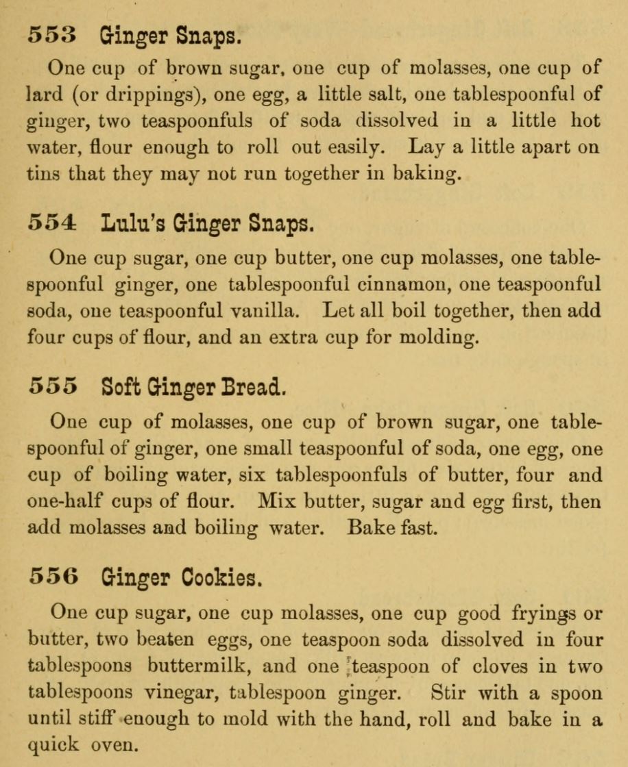 Kristin Holt | Victorian Gingerbread Recipes: Four more Ginger Cookies and Ginger Snaps Recipes, published in The Home Messenger Book of Tested Recipes, 2nd Edition, 1878. By Isabella Stewart.