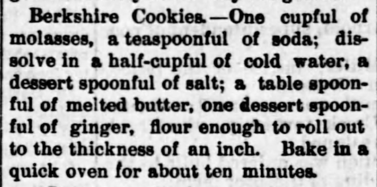Kristin Holt | Victorian Gingerbread Cookies. Berkshire Cookies Recipe, from The Iola Register of Iola, Kansas on April 12, 1889.