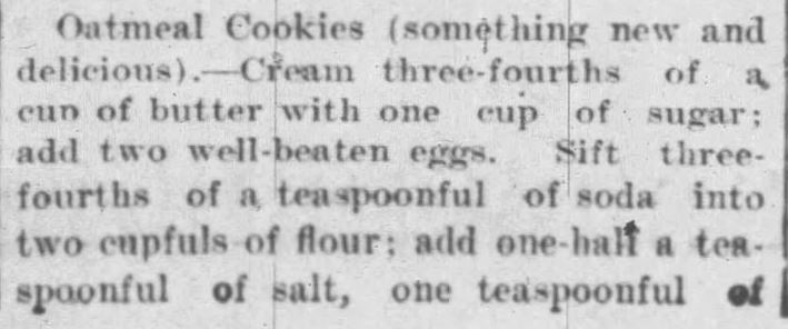 Kristin Holt | Victorian Oatmeal Raisin Cookies: Oatmeal Cookies WITH Raisins, Part 1 of 2. The Journal-Times of Racine, Wisconsin on December 22, 1900.