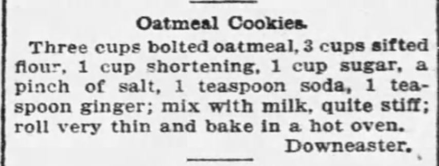 Kristin Holt | Victorian Oatmeal Cookies Recipe. Published in The Boston Globe on September 4, 1895.