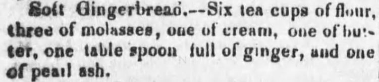 Kristin Holt | Soft Gingerbread Recipe. Published in The Cadiz Sentinel of Cadiz, Ohio. May 21, 1851.