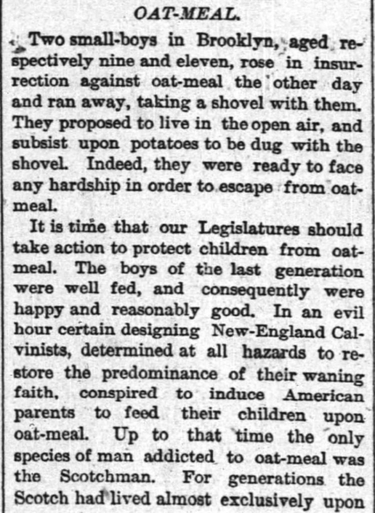 Kristin Holt | Oat-Meal: Protect the Children, Part 1 of 4: The New York Times of New York, New York. June 12, 1884.