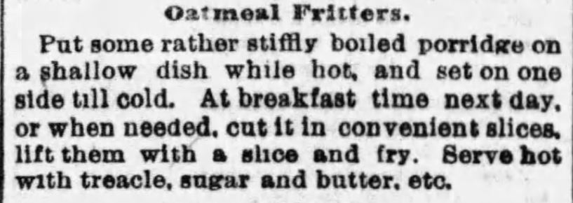 Kristin Holt | Oatmeal Fritters published in The Boston Globe of Boston, Massachusetts on January 22, 1893.