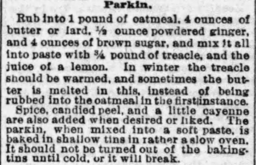 Kristin Holt | Parkin Recipe Calls for Oatmeal, published in The Boston Globe of Boston, Massachusetts on January 22, 1893.