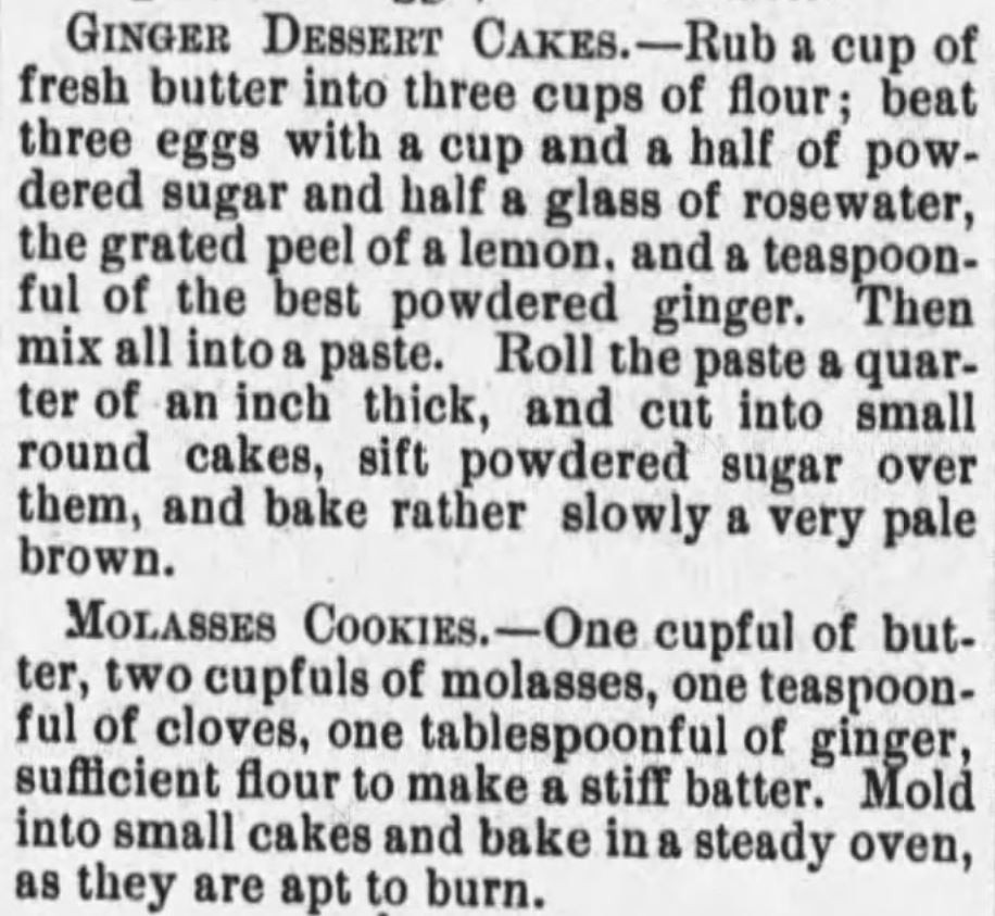 Kristin Holt | Victorian Gingerbread Recipes - Ginger Dessert Cakes, two recipes from Vermont Journal of Windsor, Vermont. February 22, 1890.