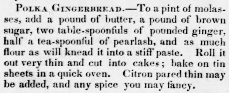 Kristin Holt | Polka Gingerbread Recipe (Victorian). Published in The Weekly Mississippian. Jackson, Mississippi on April 2, 1852.