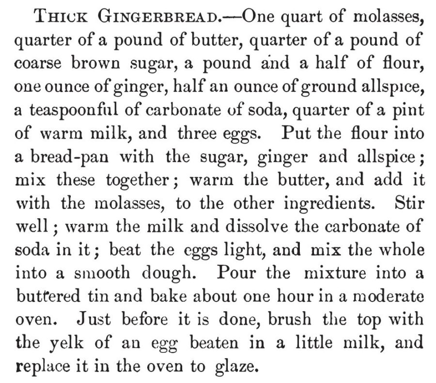 Kristin Holt | Victorian Gingerbread Recipes: Thick Gingerbread. Published in Our New Cook Book and Household Receipts, 1883.