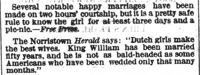 Kristin Holt | Who Makes the Best (Victorian) Wives? Dutch Girls make the best wives. The Charlotte Observer of Charlotte, North Carolina. July 1, 1879.