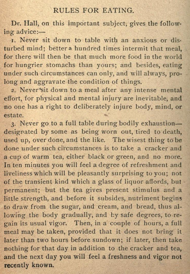 Kristin Holt | Rules for Eating, from The Ever-day Cook-Book and Encyclopedia of Practical Recipes, 1889. Part 1 of 2.