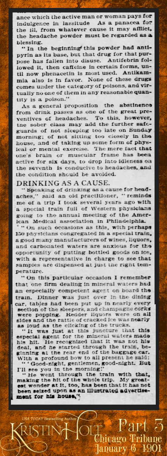 Kristin Holt | Victorian-American Headaches: Part 5. "Sunday Leads to Headache: Why the Ailment Is Most Prevalent on That Day of the Week." From Chicago Tribune dated January 6, 1901. Part 3 of 3.