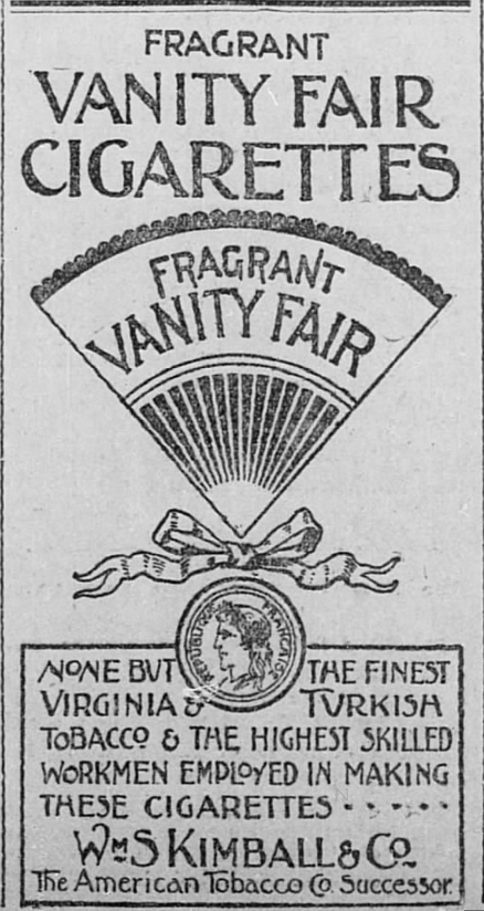 Kristin Holt | Victorian-American Tobacco Advertisements. Vanity Fair Cigarettes, advertised in The Salt Lake Herald of Salt Lake City, Utah. January 1, 1895.