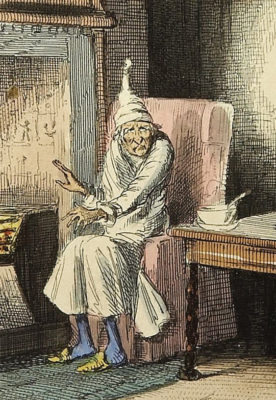 Kristin Holt | Victorian-American Headaches: Part 6. Bald Men Need Nightcaps. Image: Illustration of Ebenezer Scrooge, from Charles Dickens's A Christmas Carol, (Illustration by John Leech). Image Public Domain, courtesy of Wikipedia.