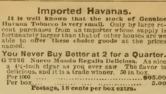 Kristin Holt | Victorian-American Tobacco Advertisements. Imported Havana tobacco is rare, but these advertised brands (Sears Catalog, 1898) claim to be the real deal.