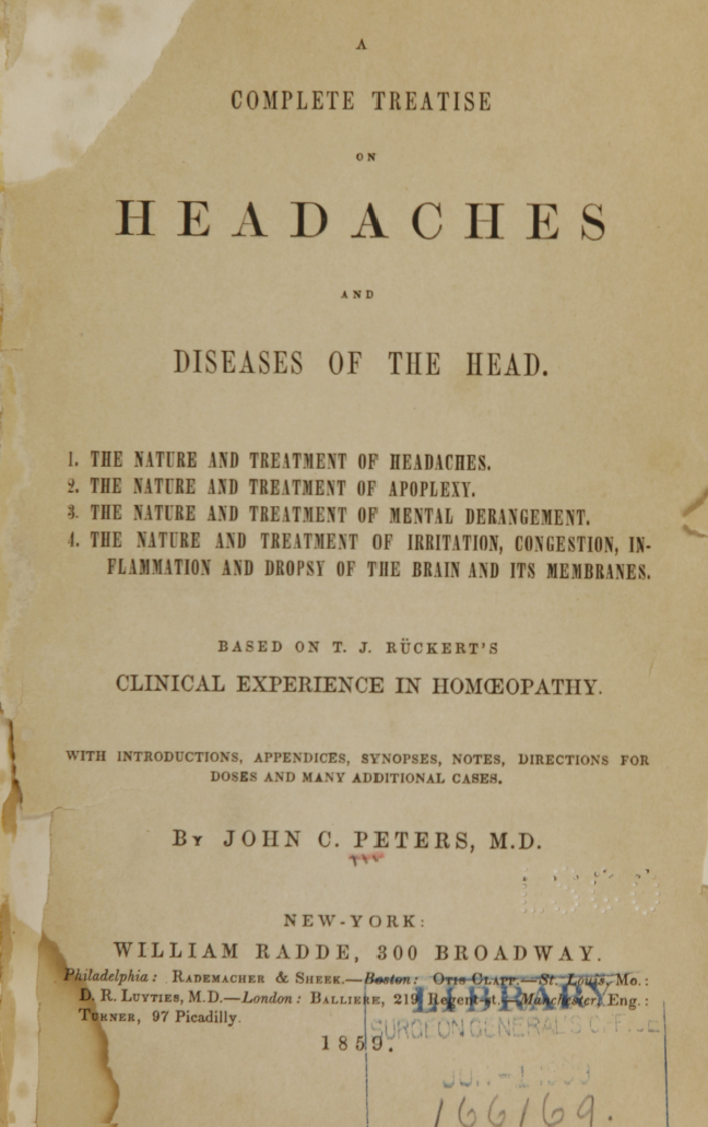 Kristin Holt | Victorian-American Headache; Part 7. Title Page: A Treatise on Headaches and Diseases of the Head (1859)