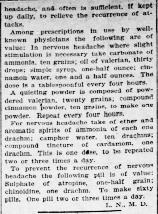 Kristin Holt | Victorian-American Headaches: Part 7. Concluding remarks (part 2 of 2) of "Such a Headache," within The Indianapolis Journal of Indianapolis, Indiana on January 6, 1901. 