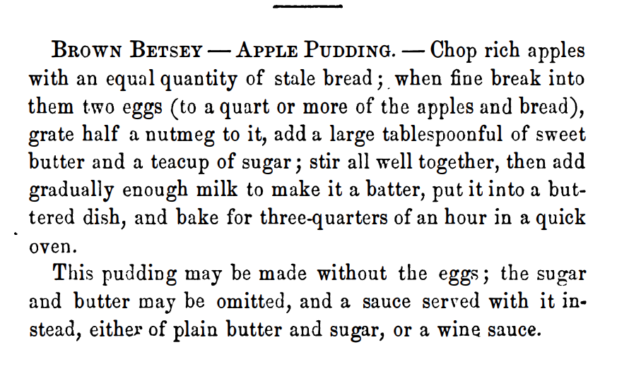 Kristin Holt | Victorian America's Brown Betty. "Brown Betsey Apple Pudding" from Every Lady's Cook Book, 1854.