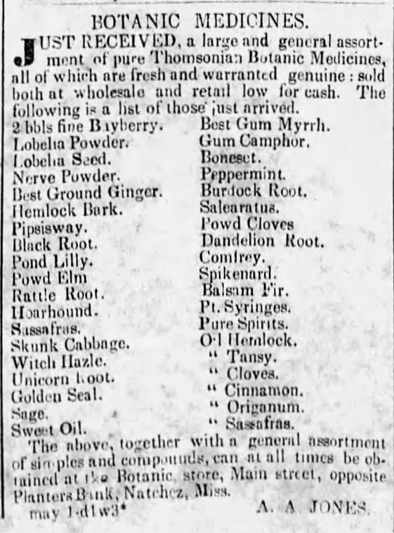 Kristin Holt | Victorian America's Dandelions. Botanic medicines offered for sale including Dandelion Root. The Weekly Natchez Courier of Natchez, Mississippi on May 13, 1841.